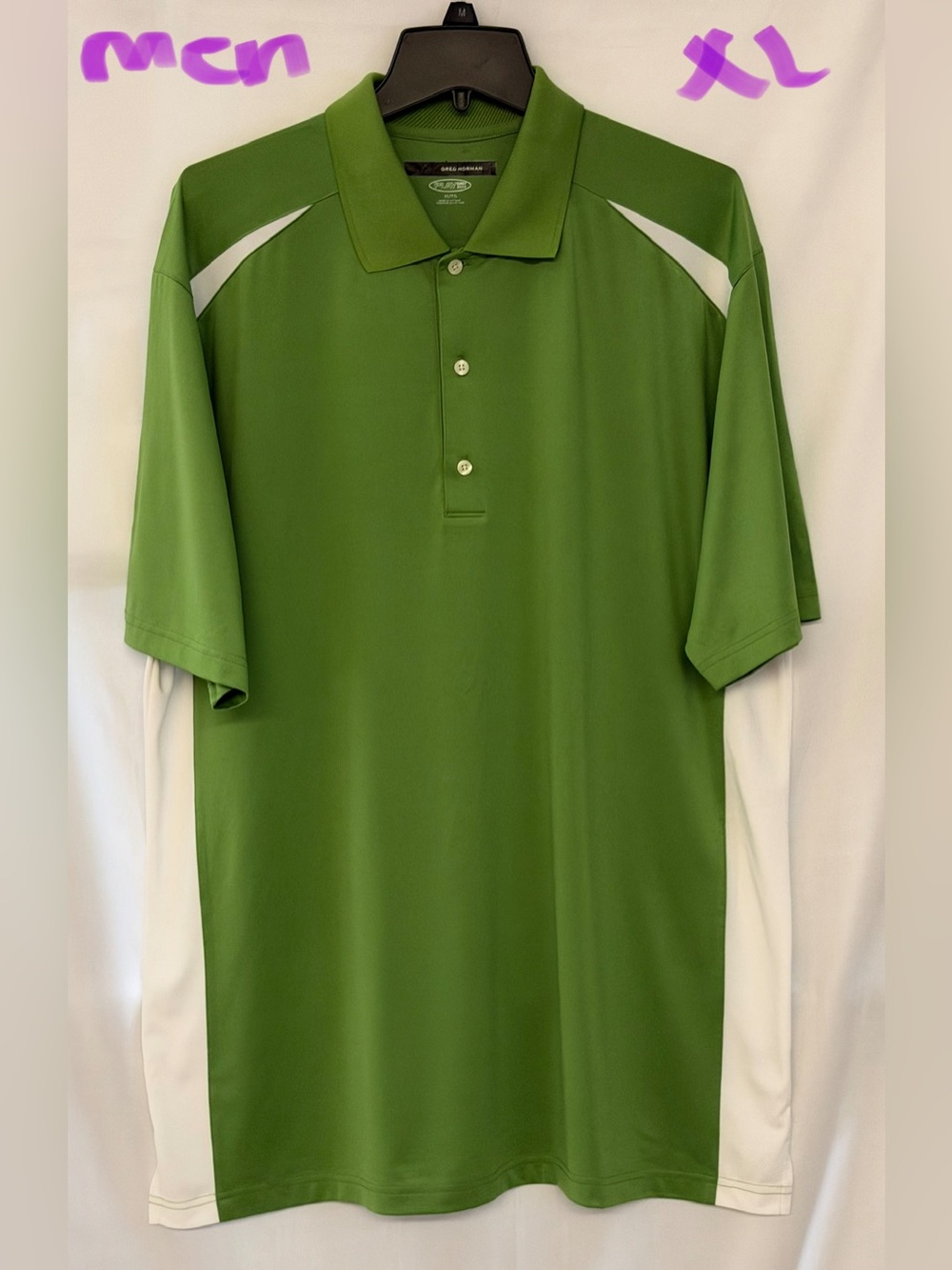 Greg Norman Collection Green and White Athletic Performance Polo